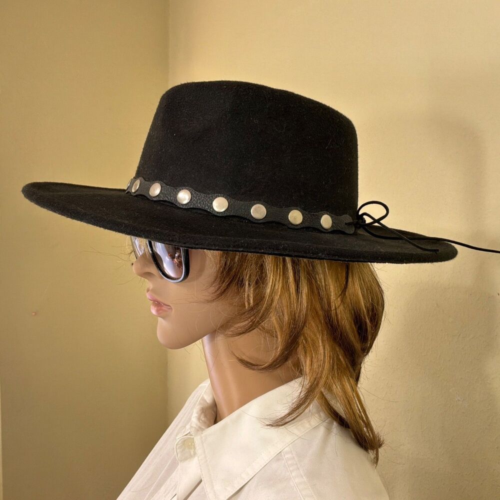 Womens Western Cowboy Hat Studded Pinched Western Cowgirl Hat Wide Brim Fedora